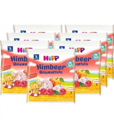 Детские рисовые лепешки с малиной с 8 месяцев HiPP Himbeer Reiswaffeln 7 x 30 гр Hipp