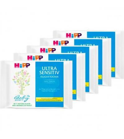 Детские ультранежные влажные салфетки для путишествий HiPP Babysanft Feucht-Tücher Ultra Sensitiv Reisepack 5 x 10 шт Hipp
