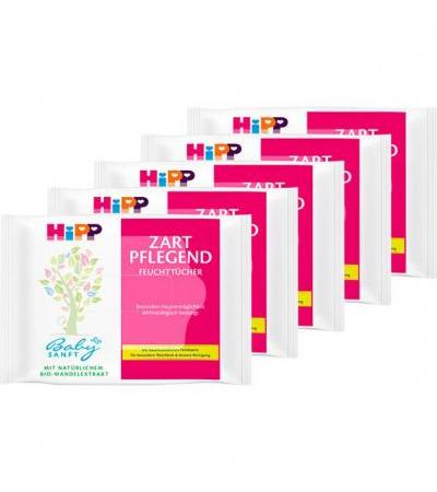 Детские влажные салфетки для путишествий HiPP Babysanft Feucht-Tücher Zart Pflegend Reisepack 5 x 10 шт Hipp