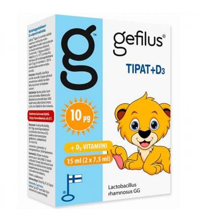 Капли с молочнокислыми бактериями Gefilus LGG + D3 Droppar (Tipat) с витамином D3 2 X 7,5 мл Gefilus