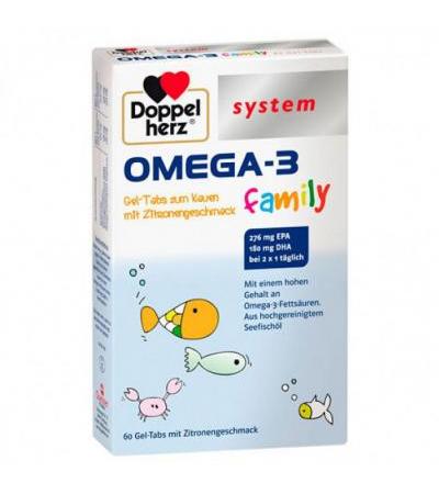 Капсулы Омега-3 для всей семьи DOPPELHERZ Omega-3 family Gel-Tabs system Kautabl 60 шт DoppelHerz