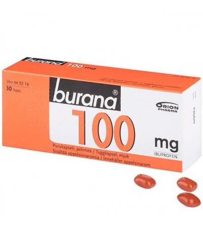 Капсулы жевательные болеутоляющие для детей BURANA 100 MG PURUKAPSELI, PEHMEÄ 30 шт Burana