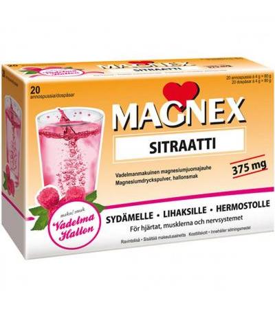 Пакетики с порошком магния со вкусом малины MAGNEX SITRAATTI  20 шт Vitabalans