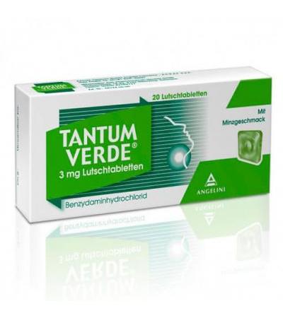 Пастилки от боли в горле со вкусом мяты TANTUM VERDE 3 mg Lutschtabl.m.Minzgeschmack 20 шт Tantum Verde