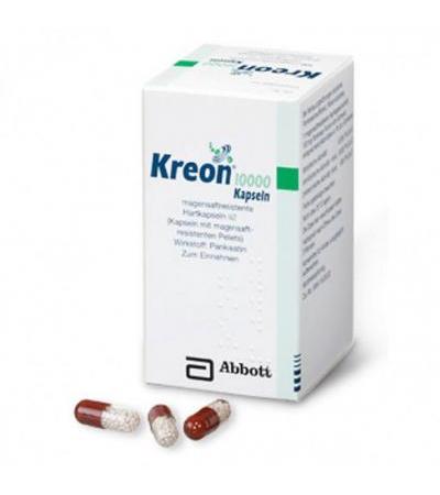 Препарат KREON 10.000 Hartkps.m.magensaftr.überz.Pellets улучшающий процессы пищеварения 50 капсул Abbott