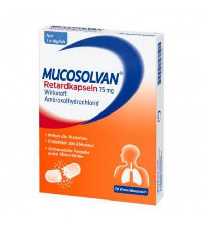 Препарат лазолван от кашля MUCOSOLVAN Retardkapseln 75 mg 20 капсул MUCOSOLVAN