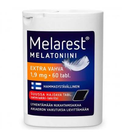 Снотворное сильное со вкусом солодки MELAREST MELATONIINI EXTRA VAHVA 1,9 MG SALMIAKKI-LAKRITSI 60 таблеток Orion