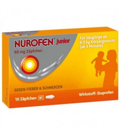 Свечи от лихорадки для детей 60 мг Junior 60 mg Zäpfchen 10 шт Nurofen