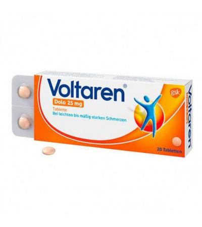 Таблетки от боли 25 мг диклофенака калия VOLTAREN Dolo 25 mg überzogene Tabletten 20 шт VOLTAREN