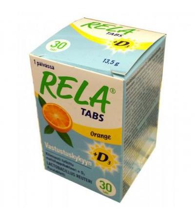 Таблетки с молочно-кислыми бактериями + D3 со вкусом апельсина Rela Tabs Orange (жевательные таблетки) 30 таблеток Rela