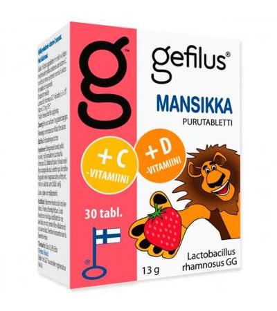 Таблетки жевательные с молочнокислыми бактериями со вкусом малины GEFILUS C + D MANSIKKA PURUTABL 30 шт Gefilus