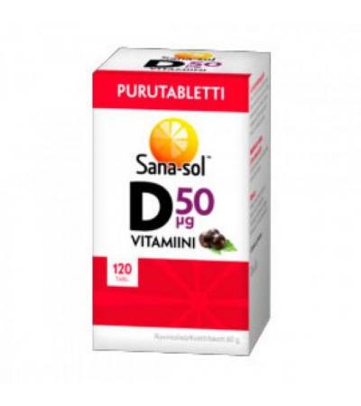 Витамин Д purunabletti D-vitamiini 50 µg 120 жевательные таблетки Sana-Sol