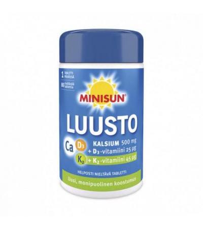Витамин для костей Minisun LUUSTO KALSIUM+D3 25 мкг + K2  таблетки 80 шт Minisun
