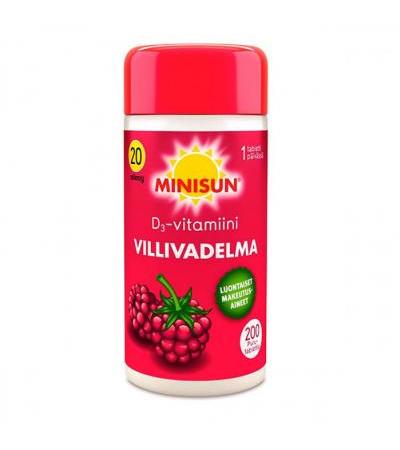 Витамин Minisun D3 20 мкг VILLIVADELMA дикая малина жевательные таблетки 200 шт