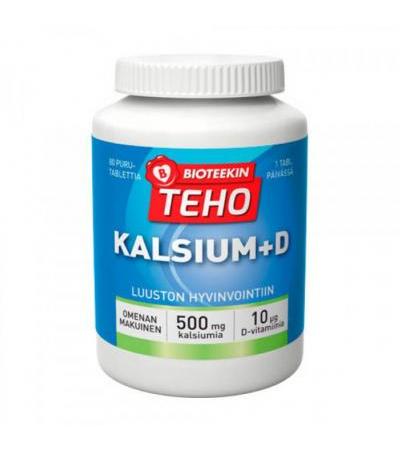 Витамин с кальцием со вкусом яблока Teho Kalsium + D 80 жевательных таблеток Bioteekki