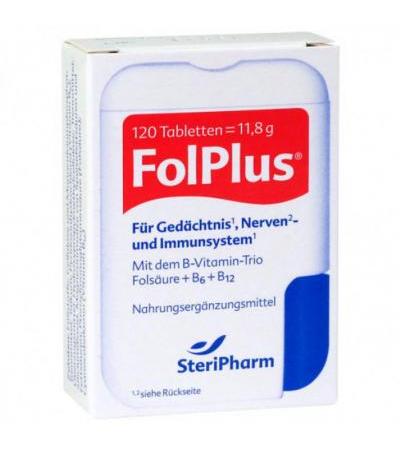 Витамины B группы для концентрации памяти  FOLPLUS laktosefrei Tabletten 120 шт SteriPharm