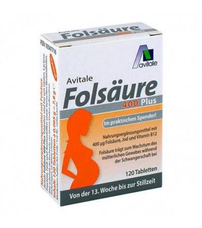 Витамины беременным женщинам от 13 недели FOLSÄURE 400 Plus B12+Jod 120 таблеток Avitale
