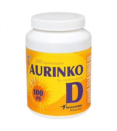 Витамины Д AURINKO D 100 мкг 200 капсул Terveyskaista
