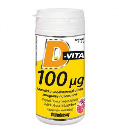 Витамины D-Vita малина клубника 100 µg 200 таблеток Vitabalans