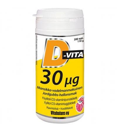 Витамины D-Vita малина клубника 30 µg 200 таблеток Vitabalans