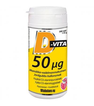 Витамины D-Vita малина клубника 50 µg 200 таблеток Vitabalans