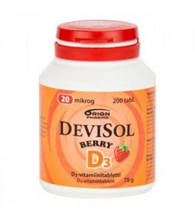 Витамины D3 20 мкг BERRY D3-Vitamiini 200 сосательных таблеток Devisol