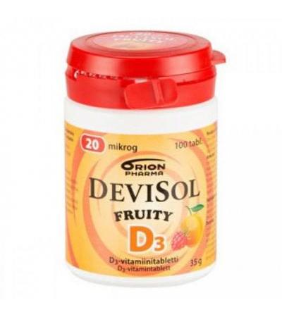 Витамины D3 20 мкг FRUITY D3-Vitamiini 100 сосательных таблеток Devisol