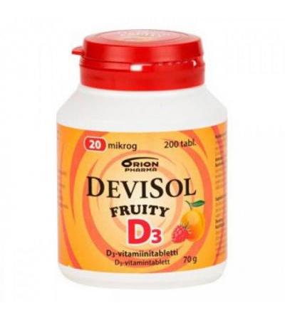 Витамины D3 20 мкг FRUITY D3-Vitamiini 200 сосательных таблеток Devisol