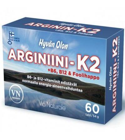 Витамины для сердца Hyvän Olon Arginiini-K2 60 таб. Via Naturale