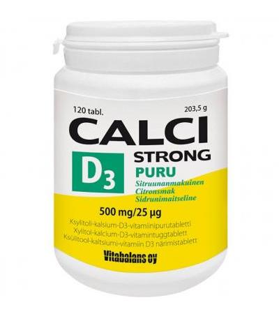 Витамины с кальцием Calci Strong PURU 500 мг + D3-vitamiini 25 мкг 120 жевательных таблеток Vitabalans