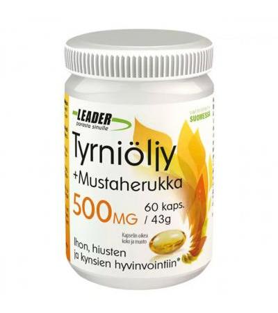 Витамины с облепихой и черной смородиной Tyrniöljy + Mustaherukka 500 mg 60 капсул Leader