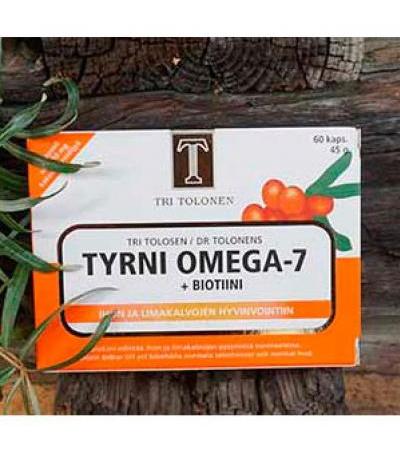 Витамины с облепихой Tyrni Omega-7 + biotiini 60 капсул Tri Tolonen