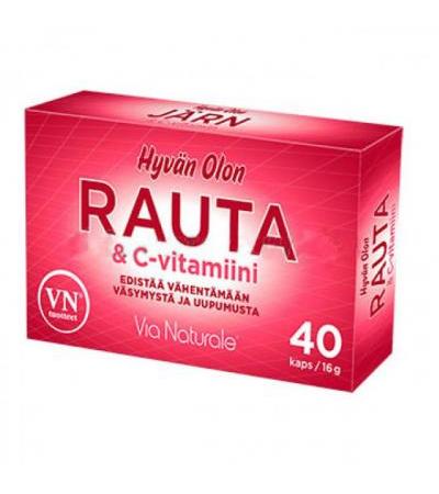 Витамины с железом Hyvän Olon Rauta & C-vitamiini 40 капсул Via Naturale