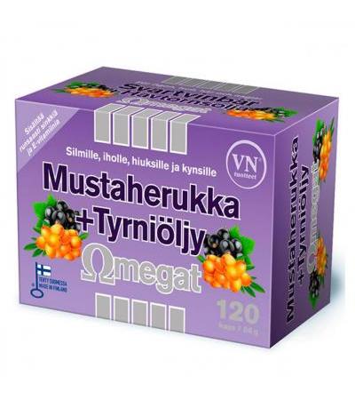Витамины смородина облепиха Mustaherukka+Tyrniöljy Omegat  60 капсул Via Naturale