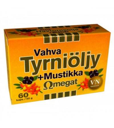 Витамины Vahva Tyrniöljy-Mustikka omegat Облепиховое масло 60 капсул Via Naturale