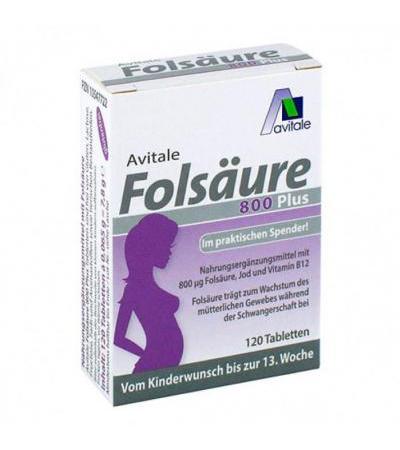 Витамины женщинам до 13 недели беременности FOLSÄURE 800 Plus B12+Jod 120 таблеток Avitale