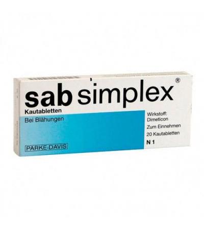Жевательные таблетки от метеоризма SAB simplex Kautabletten 20 шт Sab Simplex