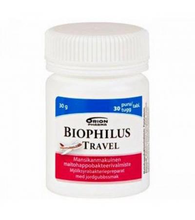 Жевательные таблетки с молочно-кислыми бактериями Biophilus TRAVEL STRAWBERRY 30 шт Orion Pharma