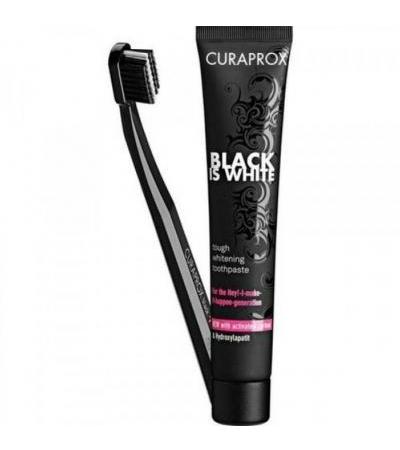 Зубная паста отбеливающая + щетка CURAPROX Black is White Kohlezahnpasta und Bürste 90 мл Curaprox
