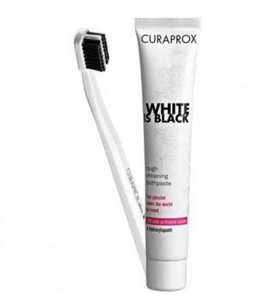 Зубная паста отбеливающая + щетка CURAPROX White is Black Kohlezahnpasta mild+Bürste 90 мл Curaprox