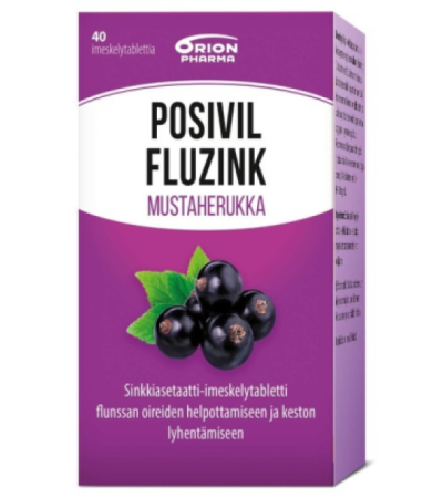 Posivil Fluzink Mustaherukka 40 imeskelytablettia