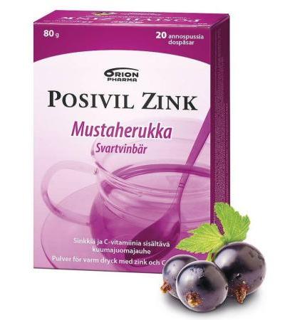 Posivil Zink Mustaherukka kuumajuomajauhe 20 annospussia